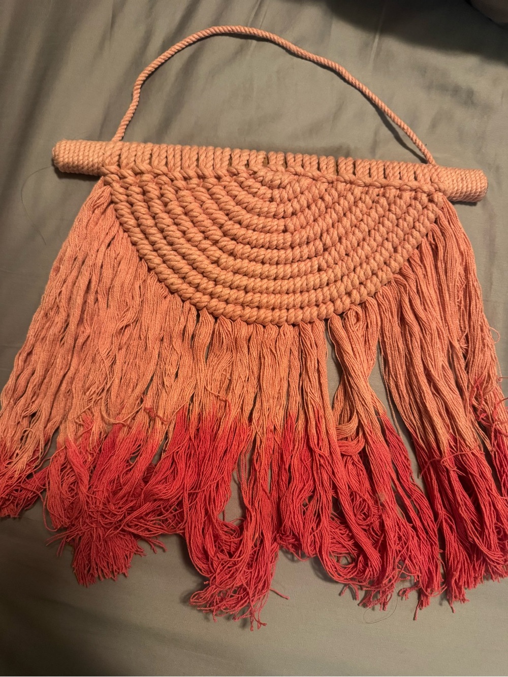 Handmade Ombre Coral and Peach Macramé Wall Hanging